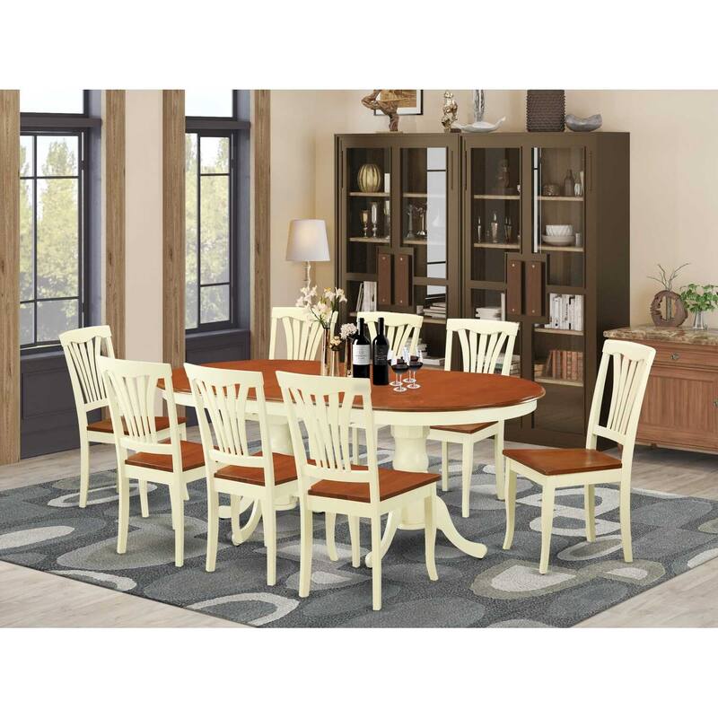 Dining Room Table Set with Chairs - 9 Piece Kitchen Table and Chair Set - Saddle Brown Finish