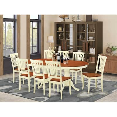 Dining Room Table Set with Chairs - 9 Piece Kitchen Table and Chair Set - Saddle Brown Finish