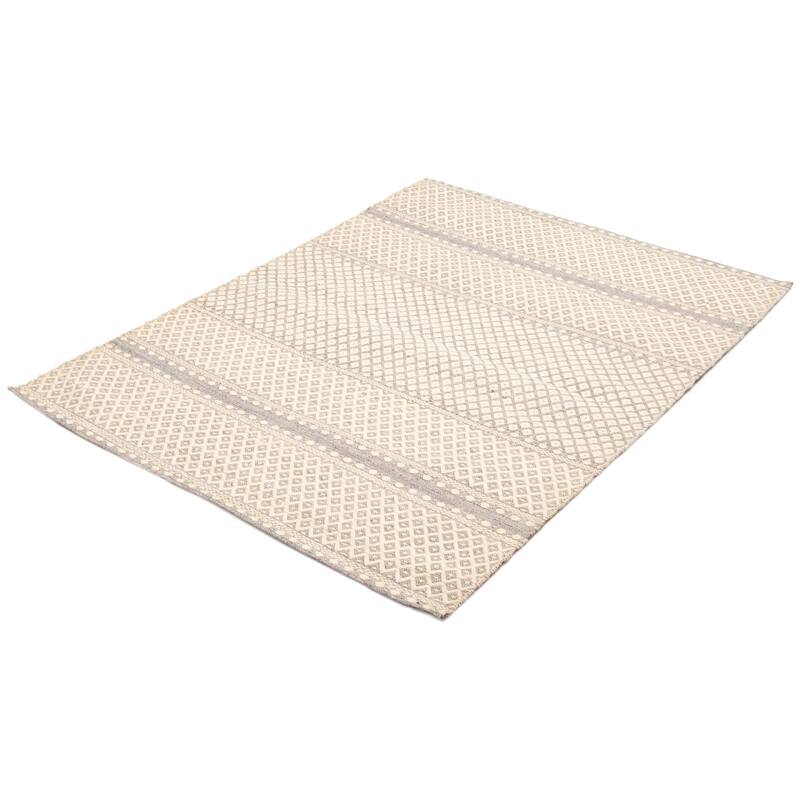 ECARPETGALLERY Hand Tufted Sienna Cream Wool Rug - 5'6 x 7'7