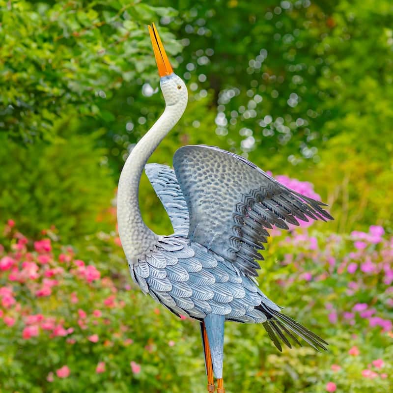 Set of 2 51" Tall White Neck Blue-Grey Heron Garden Figurines