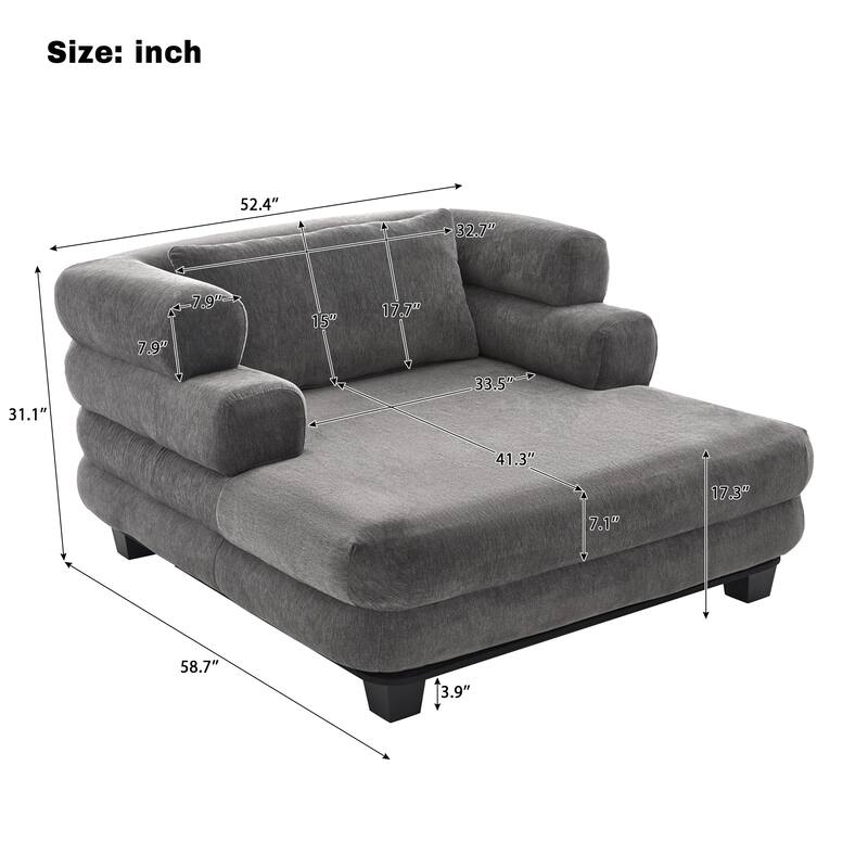 Roomfitters Oversized Modern Chaise Lounge Sofa Bed with Layered Armrests, Chenille Fabric