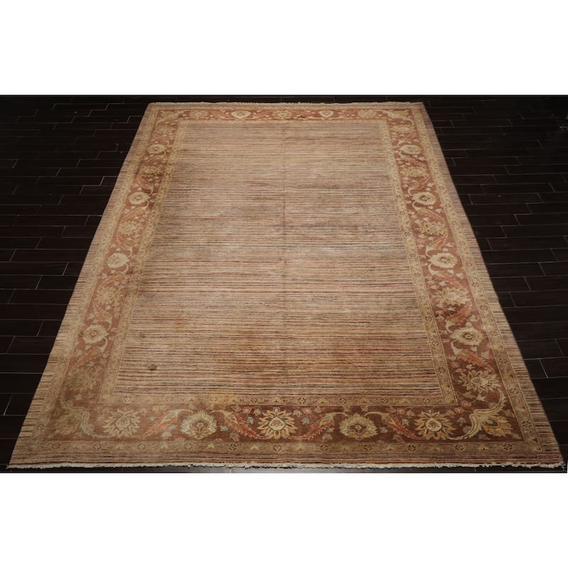 10'1''x13'9'' Hand Knotted Beige Wool Transitional Peshawar Silky Sheen Rug - 10' 1'' x 13' 9''
