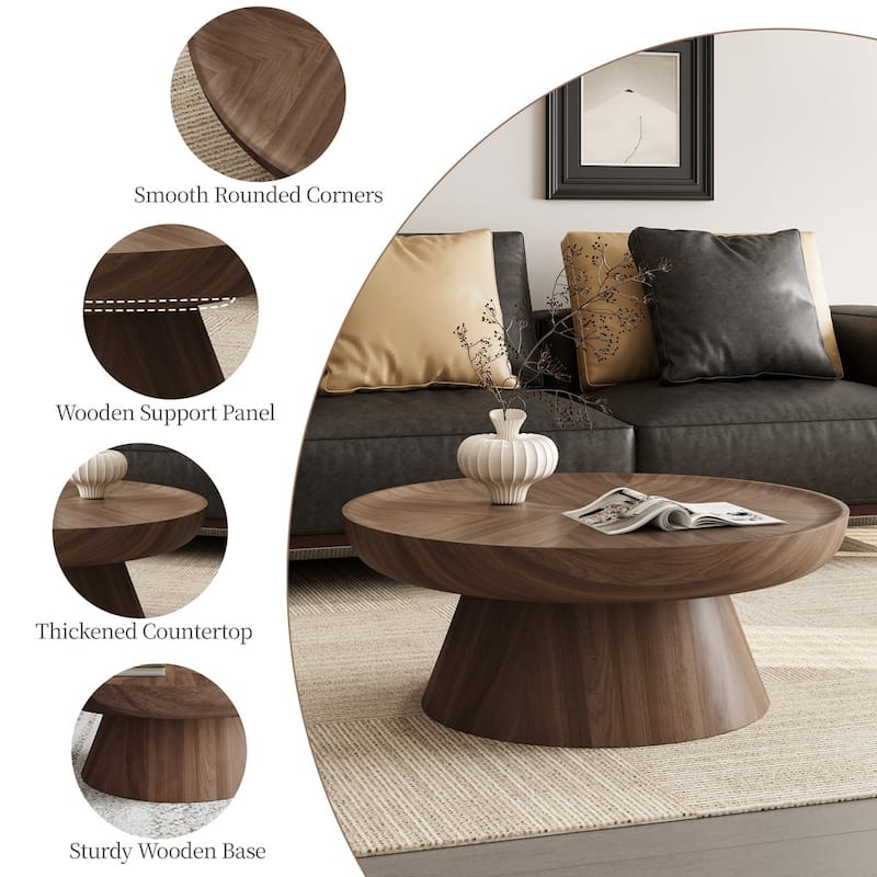 Round Walnut Nesting Coffee Tables | 2-Piece Set & Single Table Options - Modern Stackable Accent Tables