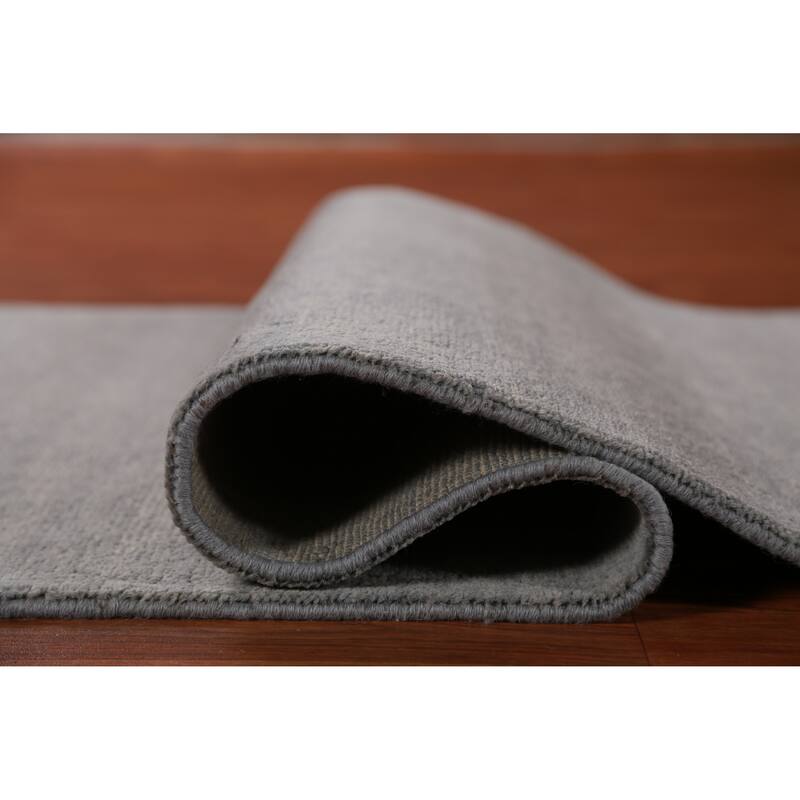 Hand Knotted Oriental 100% Wool Carpet Modern Solid Greys & Charcoal Gabbeh Runner Rug - 10' 1'' X 3' 1''