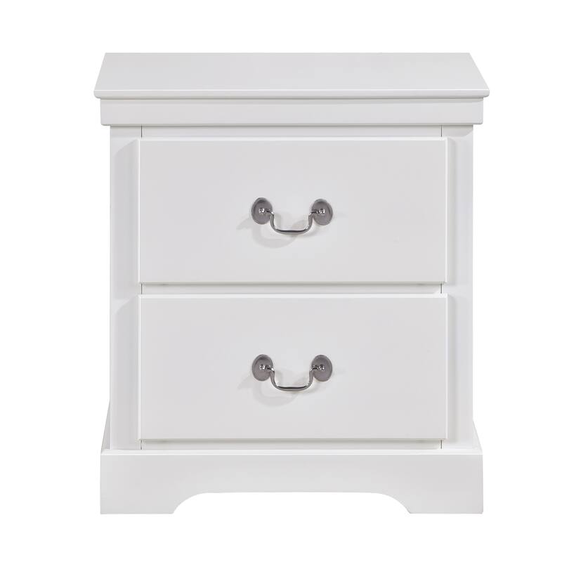 Classic 2-Drawer Nightstand in White Finish with Satin Nickel Handles