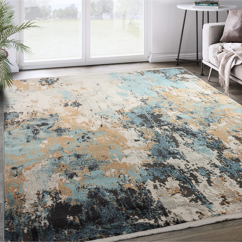 Abani Azure Collection Abstract Green Blue Grey Area Rug