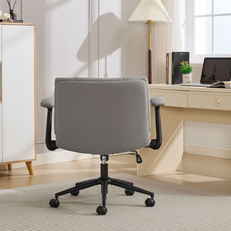 Cross Legged Office Chair on Wheels with Flip-Up Armrests Leather and Wide Seat