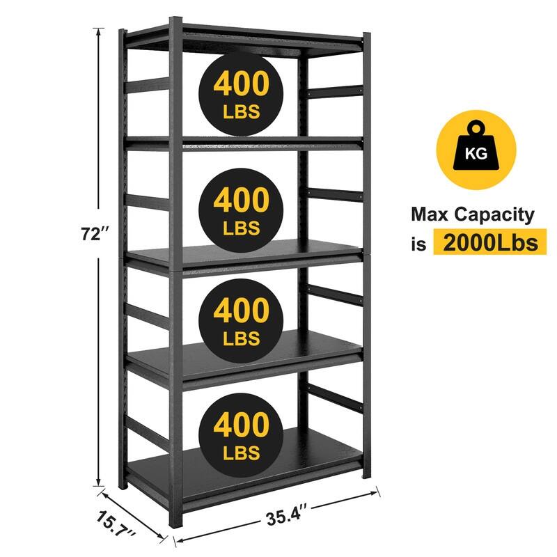 5-Tier Adjustable Heavy Duty Metal Storage Shelves, 2000 lbs, 63"/72"H