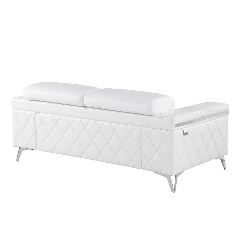 HomeRoots 70" White And Silver Metallic Top Grain Leather Loveseat