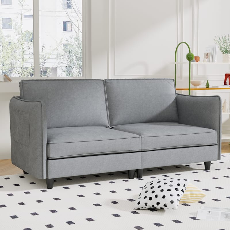 74.27" Fabric 3-Seater Sofa with Pocket Springs, Side Storage and Wood Frame