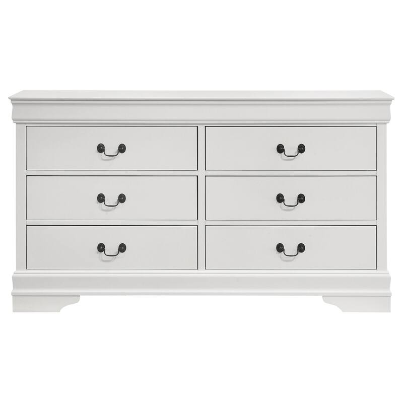Nim Wide Dresser, 6 Storage Drawers, Classic White Molded Trim Edges