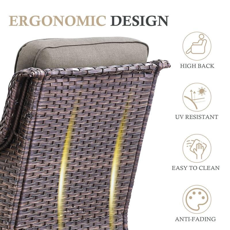 Meyreso 5-Piece Outdoor Patio Wicker Fire Pit 4 person Conversation Set with 5-Inch Thick Cushions