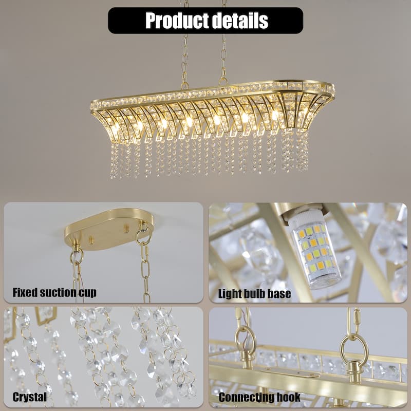 Modern Champagne Gold Kitchen Island Light - Oval Crystal ceiling chandelier