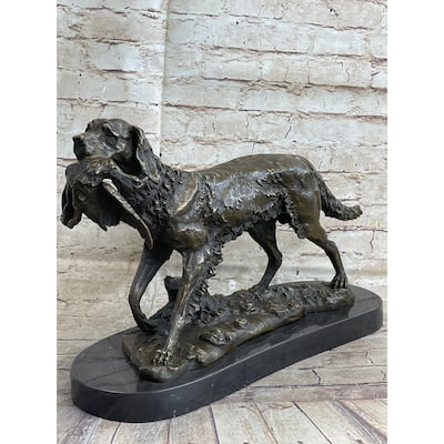 Labrador Retriever With Bird Duck In Mouth Bronze Statue Sculpture Hunting Decor Marble Base