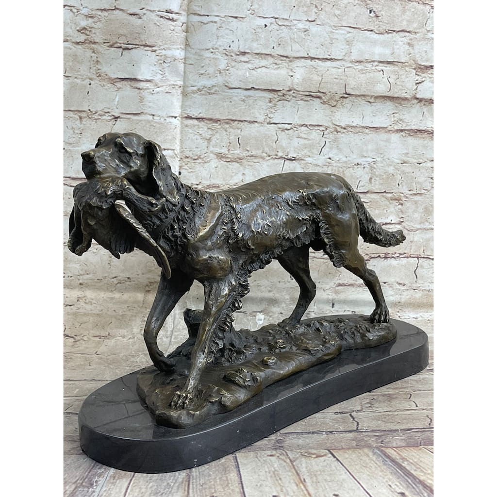 Labrador Retriever With Bird Duck In Mouth Bronze Statue Sculpture Hunting Decor Marble Base