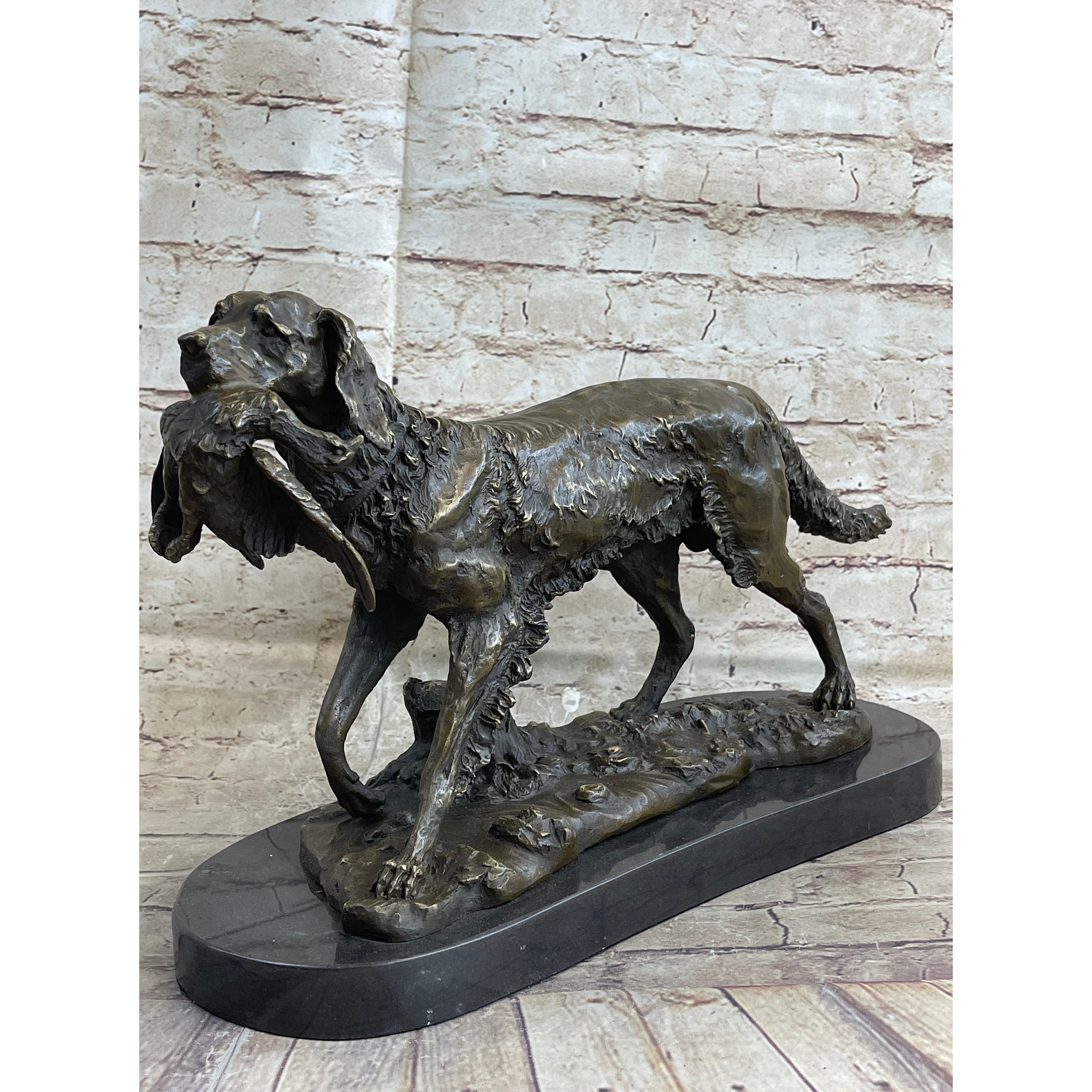 Labrador Retriever With Bird Duck In Mouth Bronze Statue Sculpture Hunting Decor Marble Base