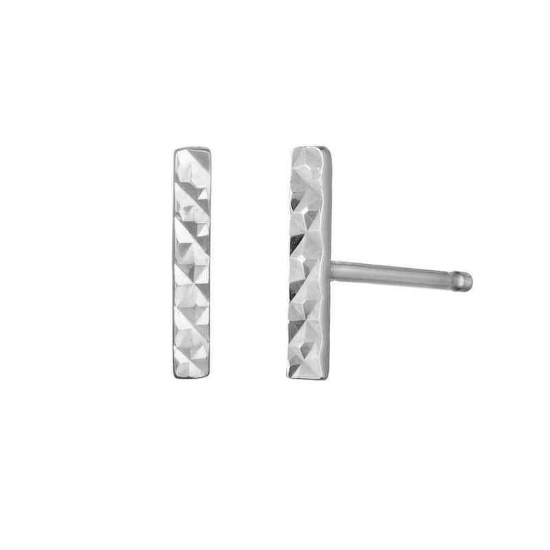 Curata 14k White Gold 12x2mm Textured Vertical Bar Earrings