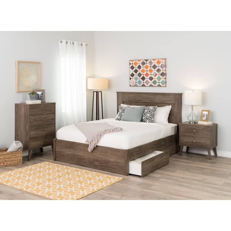 Prepac Milo Mid-Century Modern 2 Drawer Nightstand, Bedside Table, Contemporary Bedroom Furniture