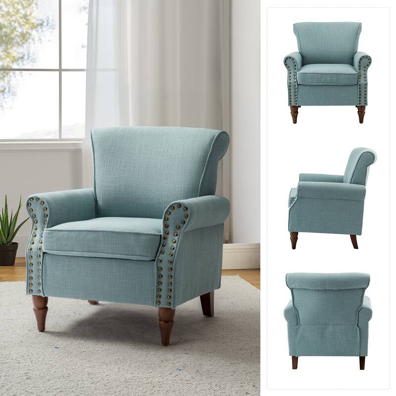 Nyctelius Upholstered Comfy Accent chair with Turned Wooden Legs and Nailhead Trim Set of 2 by HULALA HOME