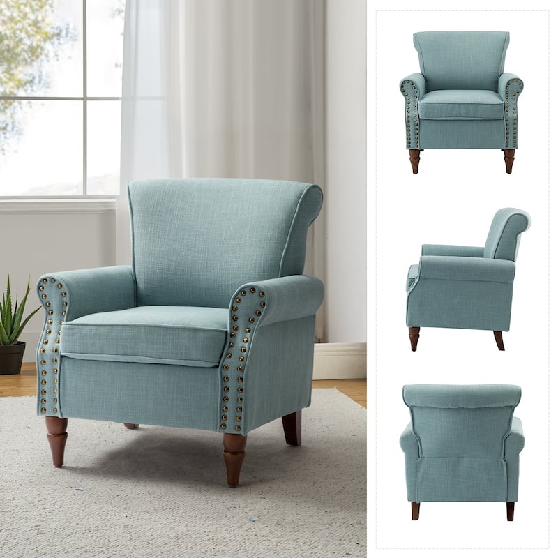 Nyctelius Upholstered Comfy Accent chair with Classic Turned Wooden Legs and Nailhead Trim by HULALA HOME