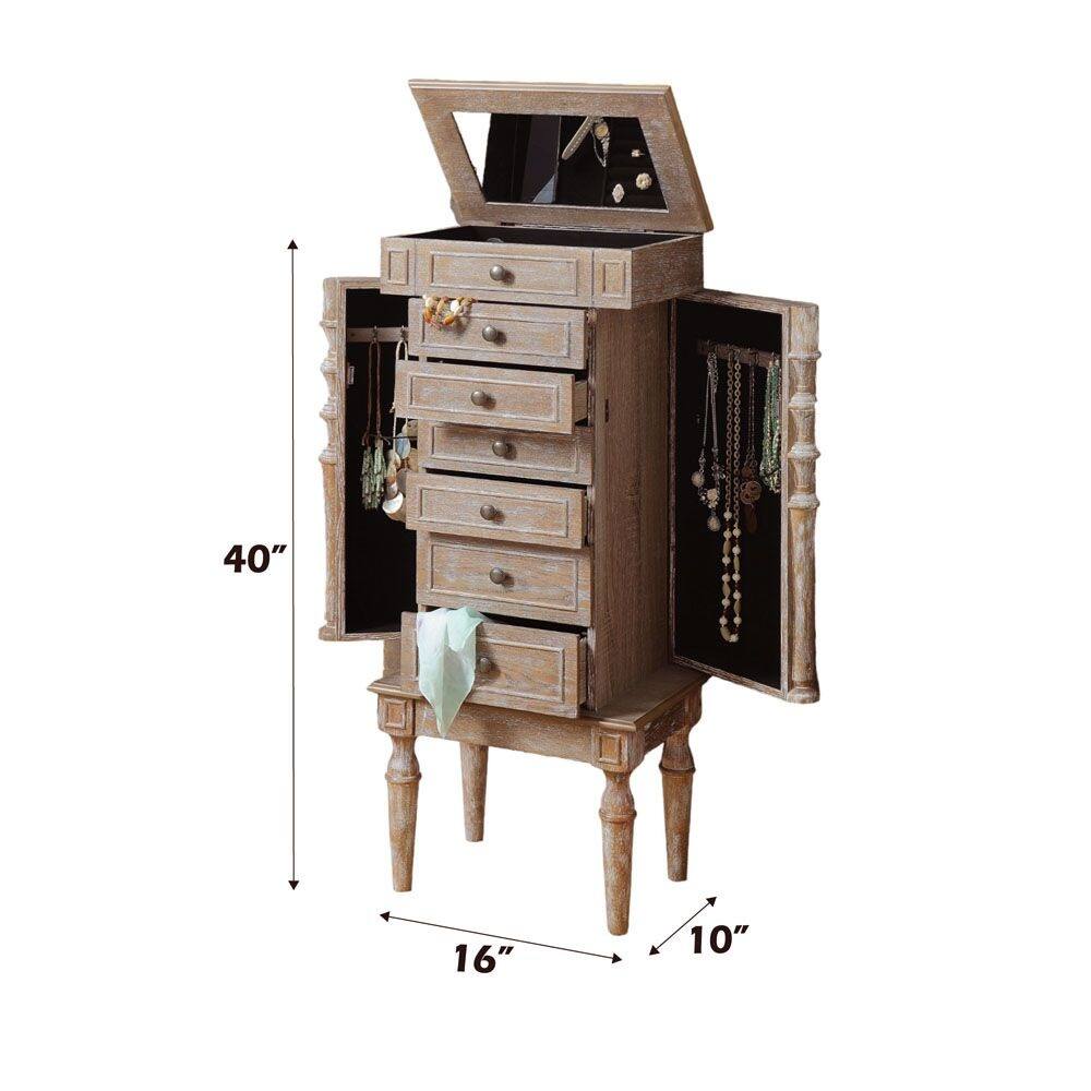 ACME Taline Wood Jewelry Armoire in Weathered Oak Bed Bath