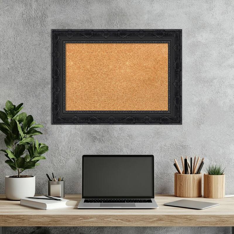 Filigree Gloss Black Framed Cork Board - Bulletin Board, Organization Board, Pin Board