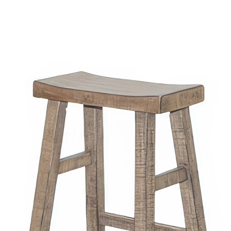 Rena Barstool Set of 2, Saddle Style Seat, Light Brown Mahogany Wood