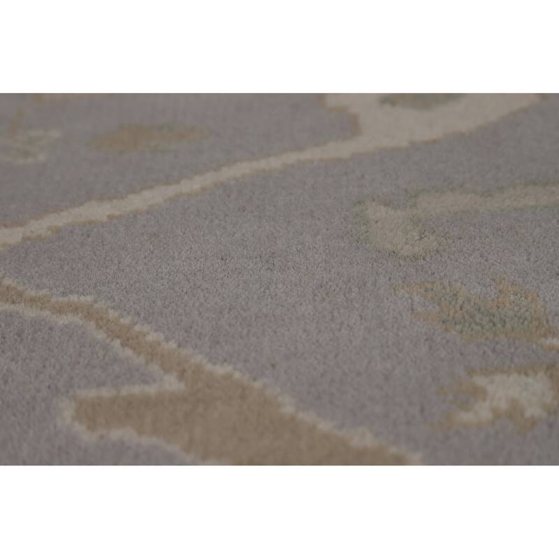Transitional Gray Oushak Style Area Rug Hand-Knotted Wool Carpet - 7'11" x 9'10"
