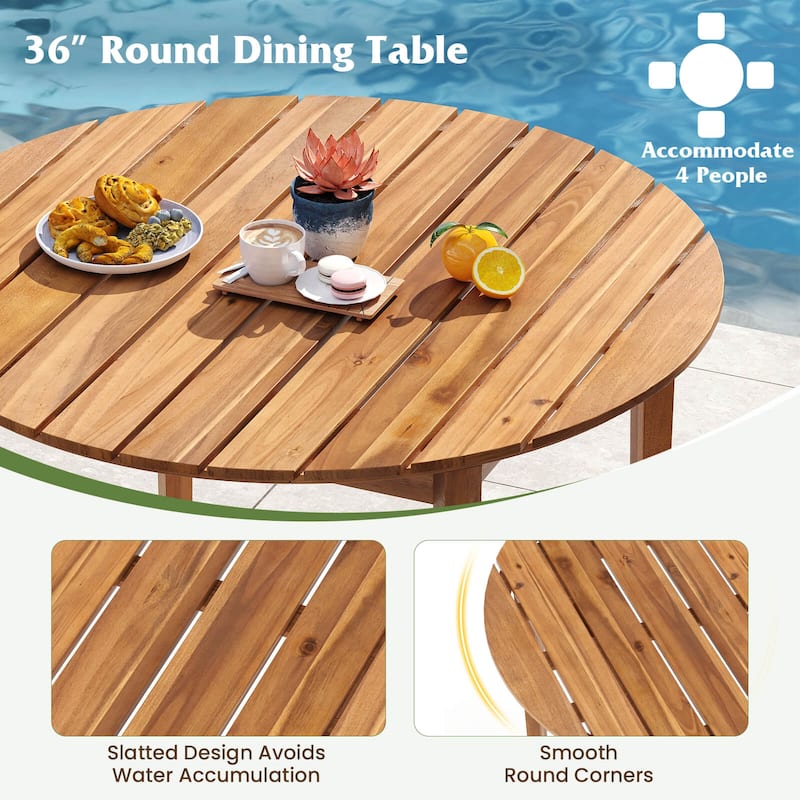 Costway Round Outdoor Dining Table for 4 People 36 inch Acacia Wood - See Details