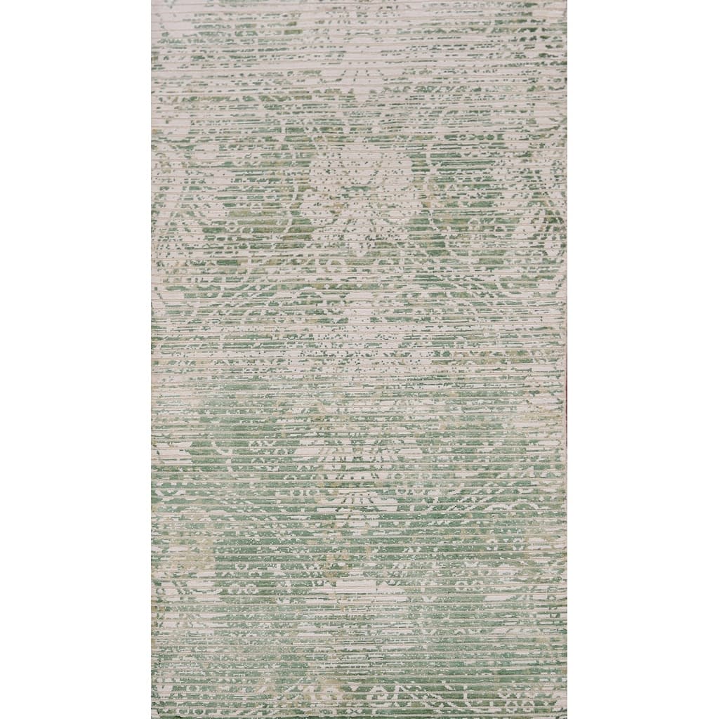 Ivory & Green Abstract Oriental Modern Accent Rug Handmade Wool Carpet - 2'9" x 4'10"