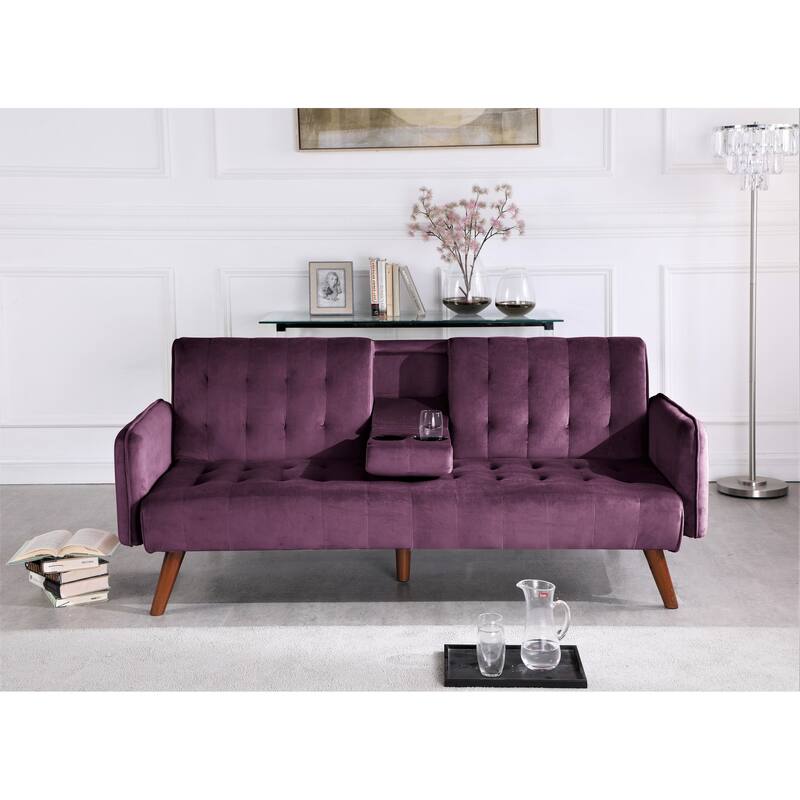 Container Furniture Tufted Convertible Velvet Sofa Bed with Cup Holder