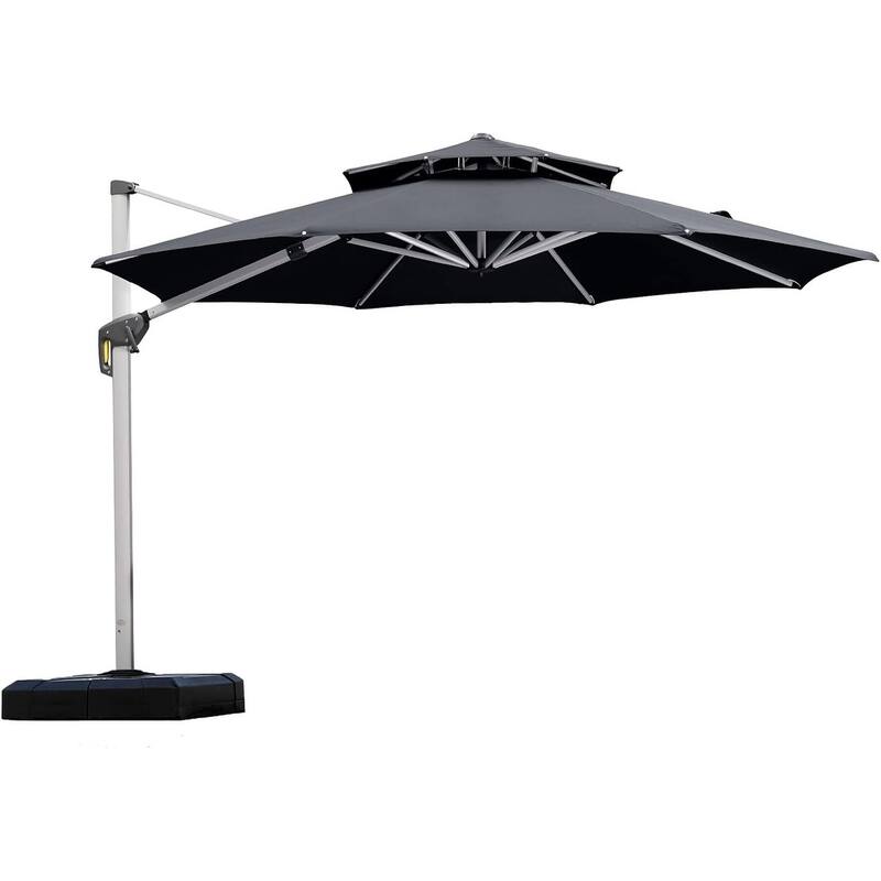 PURPLE LEAF Double Top Round Patio Large Cantilever 360 Degree Rotation 10/11/12/13ft Outdoor Classic Umbrella - 12ft x 12ftGrey