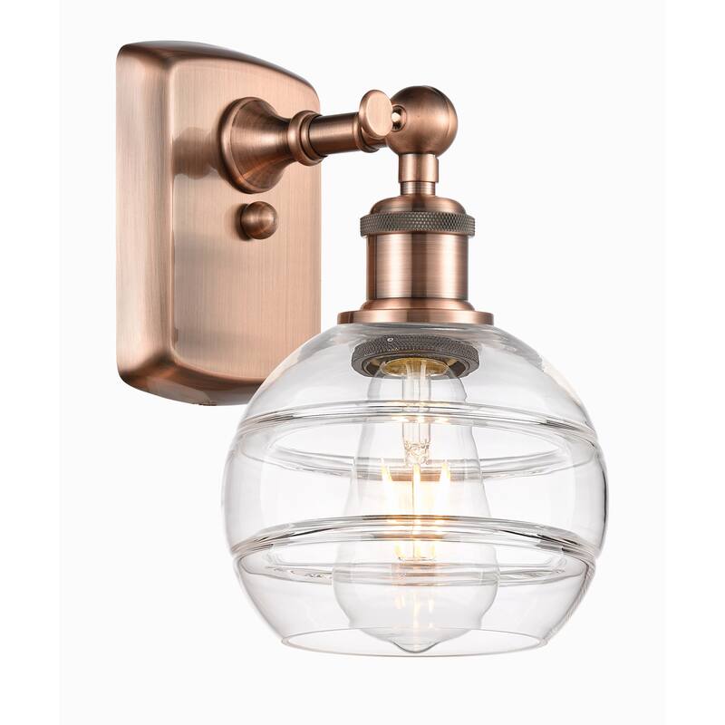 Innovations Lighting 516-1W-9-6 Rochester Sconce Rochester 9" Tall - Antique Copper / Clear