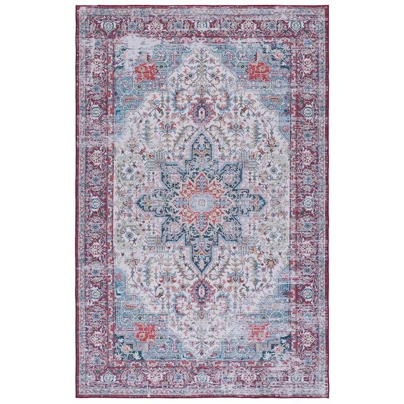 SAFAVIEH Tucson Machine Washable Slip Resistant Iris Oriental Medallion - 6' x 9' - Ivory/Red - Rectangle
