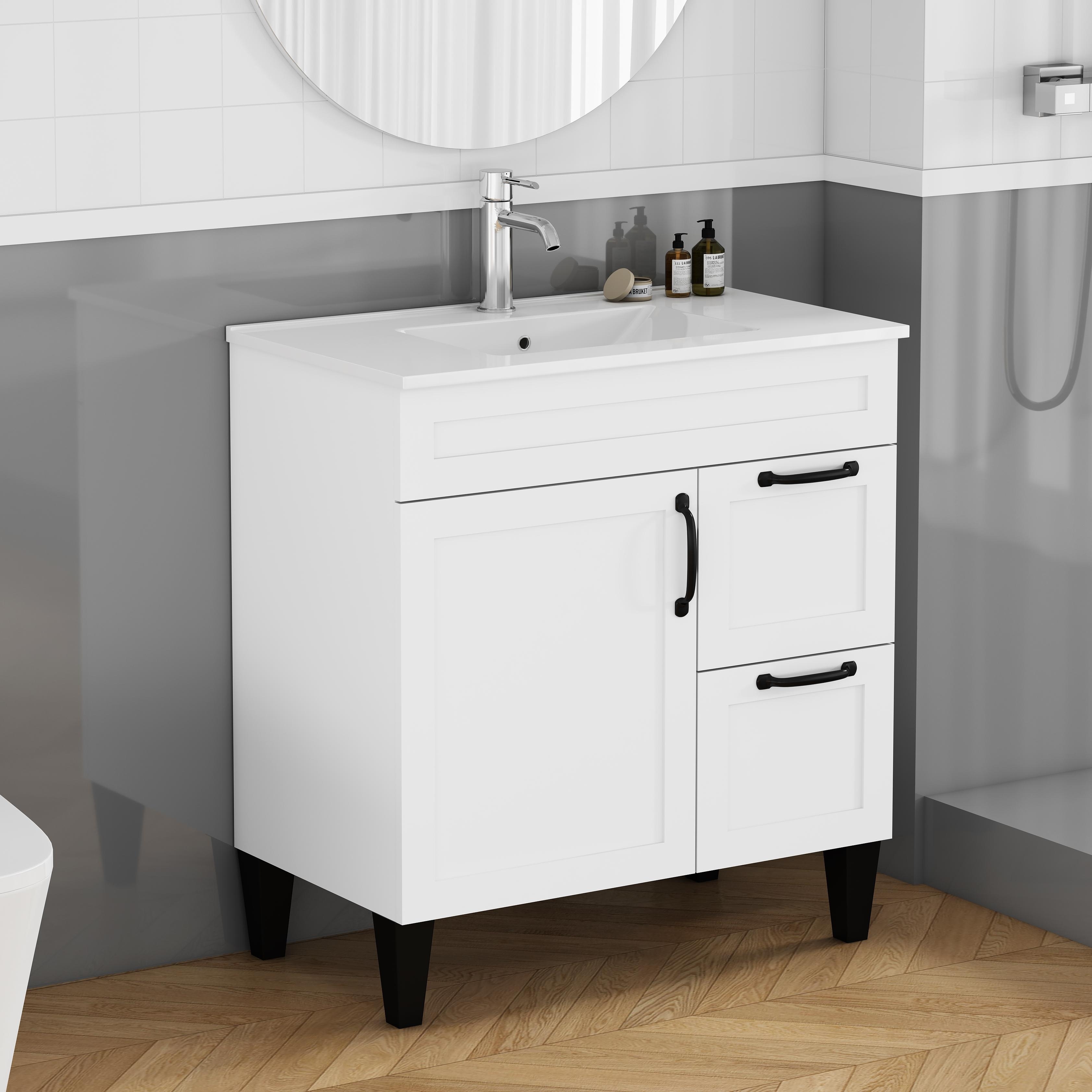 36" Bathroom Vanity with Ceramic Sink - Soft-Close Drawers, Solid Wood Frame, Multi-Organizer Storage