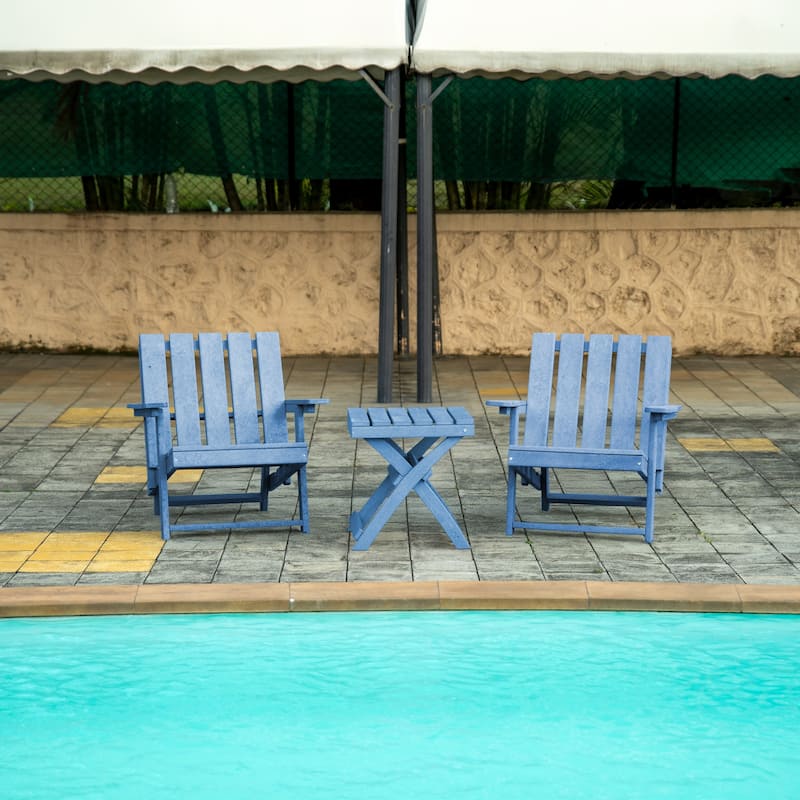 Amalfi Fully Assembled All-Weather Outdoor Folding Modern Adirondack Chair and Table Set - 3-piece - Pacific Blue