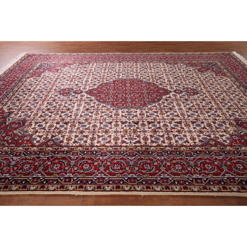 Ivory & Red Floral Kashan Turkish Area Rug Machine Made Carpet - 9'8" x 13'0"