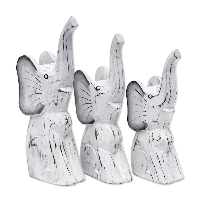 Novica Handmade Cute Trunks Wood Statuettes (Set Of 3)