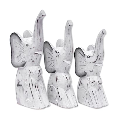 Novica Handmade Cute Trunks Wood Statuettes (Set Of 3)