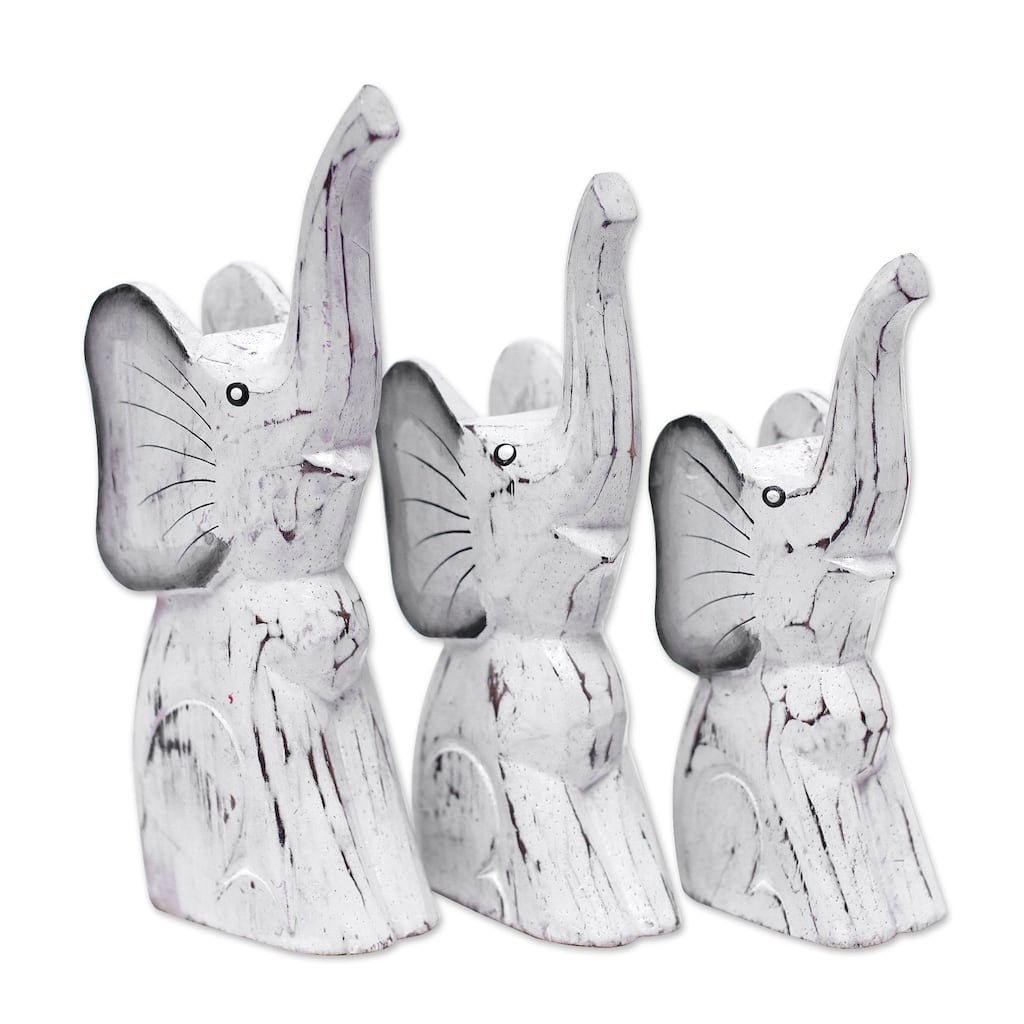 Novica Handmade Cute Trunks Wood Statuettes (Set Of 3)