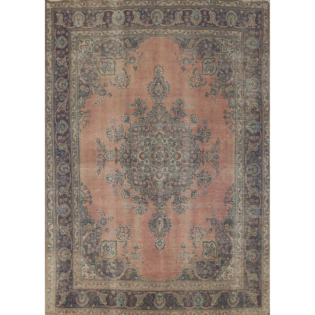 Medallion Tabriz Persian Area Rug Handmade Wool Carpet - 8'0" x 10'7"