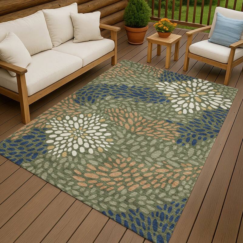 Machine Washable Indoor/ Outdoor Modern Genoa Chantille Rug - Olive - 8' x 10'