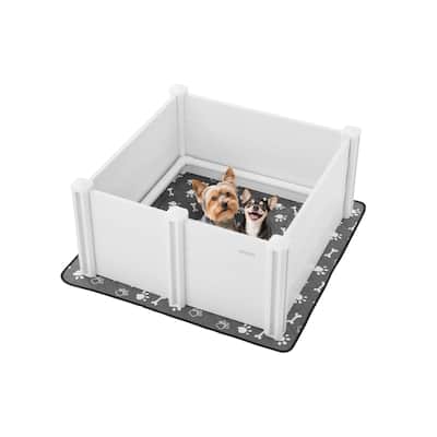 Grey PVC Whelping Box for Dogs with Adjustable Doors and Pad