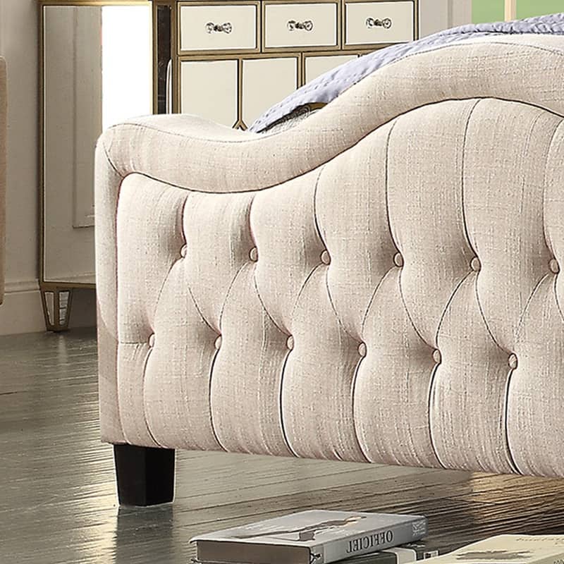 Moser Bay Olivia Linen Waved Top Upholstery Button-tufted Panel Bed with Tall Footboard