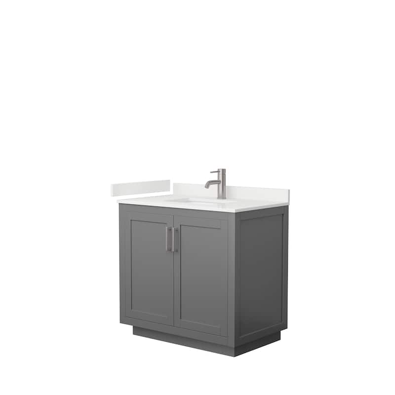 Miranda 36-inch Single Vanity, Quartz Top - Dark Gray, Nickel Trim, White Quartz Top