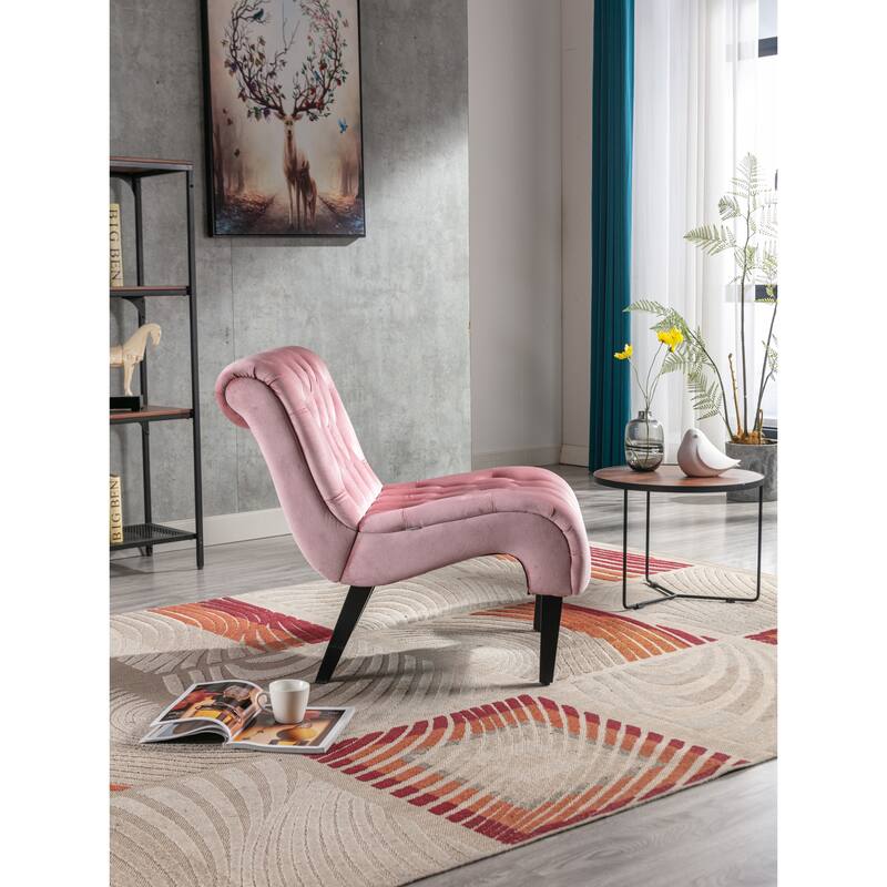 Modern velvet armless lounge chair with upholstered fabric solid wood legs for bedroom, living room, office