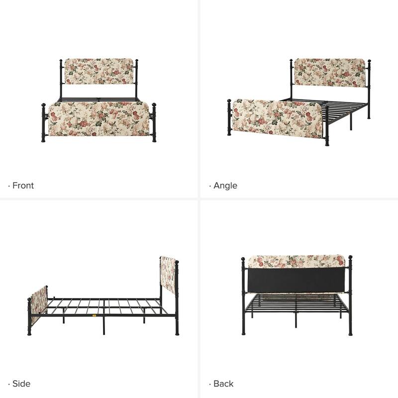 Diana Transitional 62" Floral Upholstered Platform Metal Bed Frame with Washable Slipcover by HULALA HOME