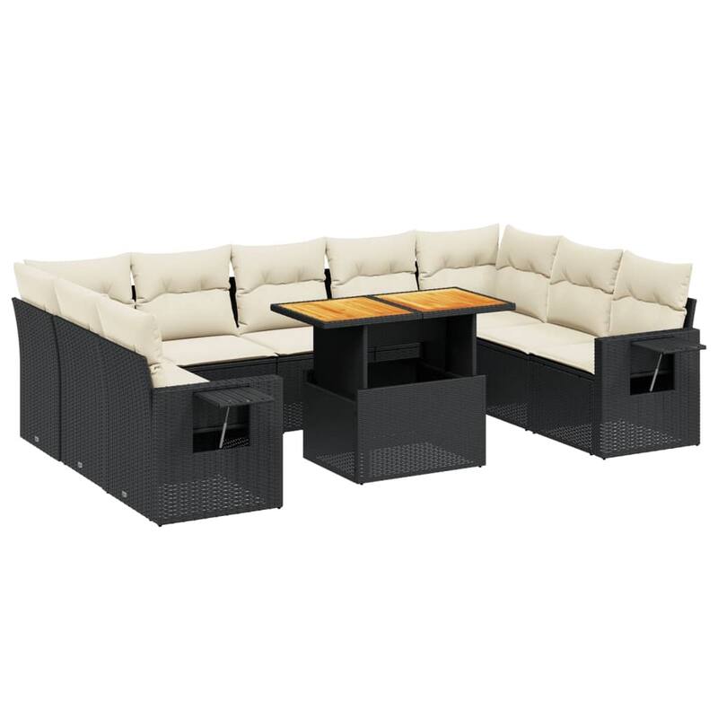 vidaXL Patio Sofa Set with Cushions Table and Sofa Sections 10 Piece Poly Rattan - 21.7 x 39.4 x 28.7
