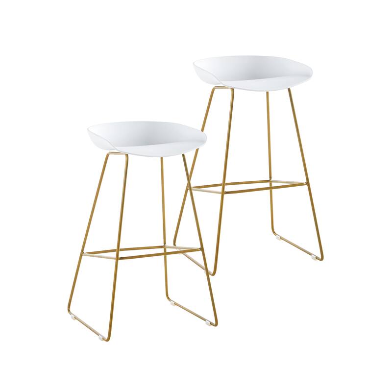 Porthos Home Aaro Plastic Bar Stools with Iron Sled Legs, Set of 2 - Gold