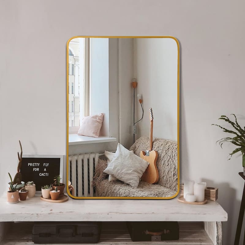24x32 Inch Metal Framed Rectangular Bathrrom Mirror - Gold